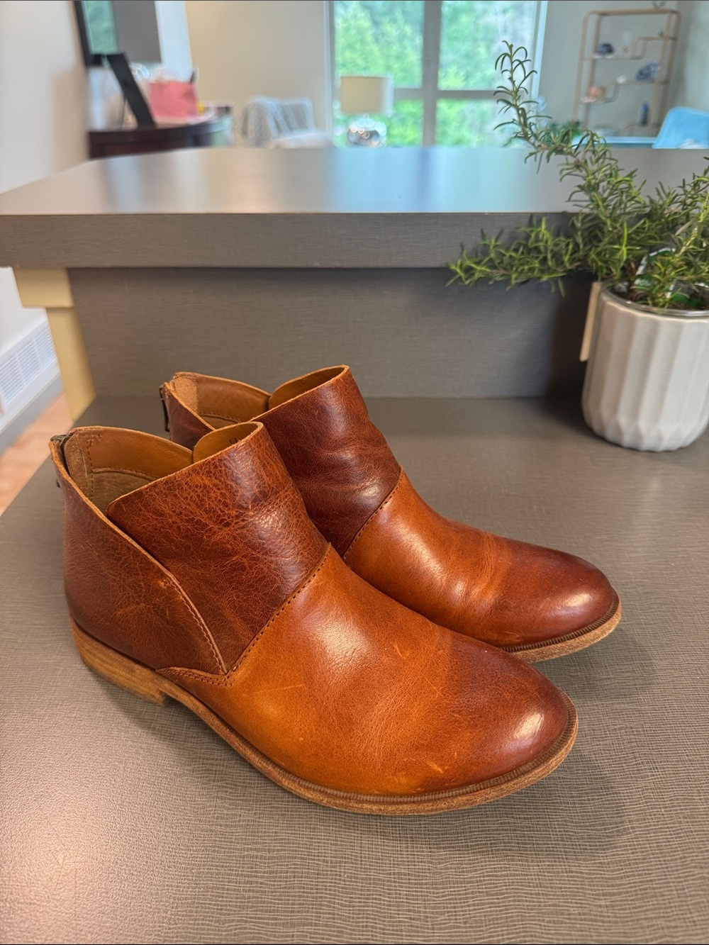 Kork-Ease Cognac Brown Leather Ankle Boots 6.5 M